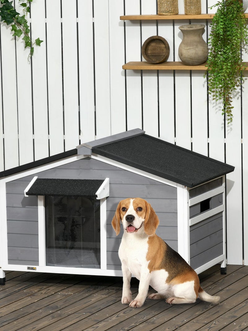 Niche chien style cottage - 2 fenêtres, porte, toit ouvrant - sapin gris Gris - Kiabi