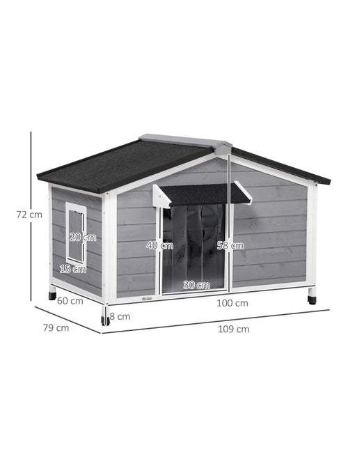Niche chien style cottage - 2 fenêtres, porte, toit ouvrant - sapin gris - Kiabi