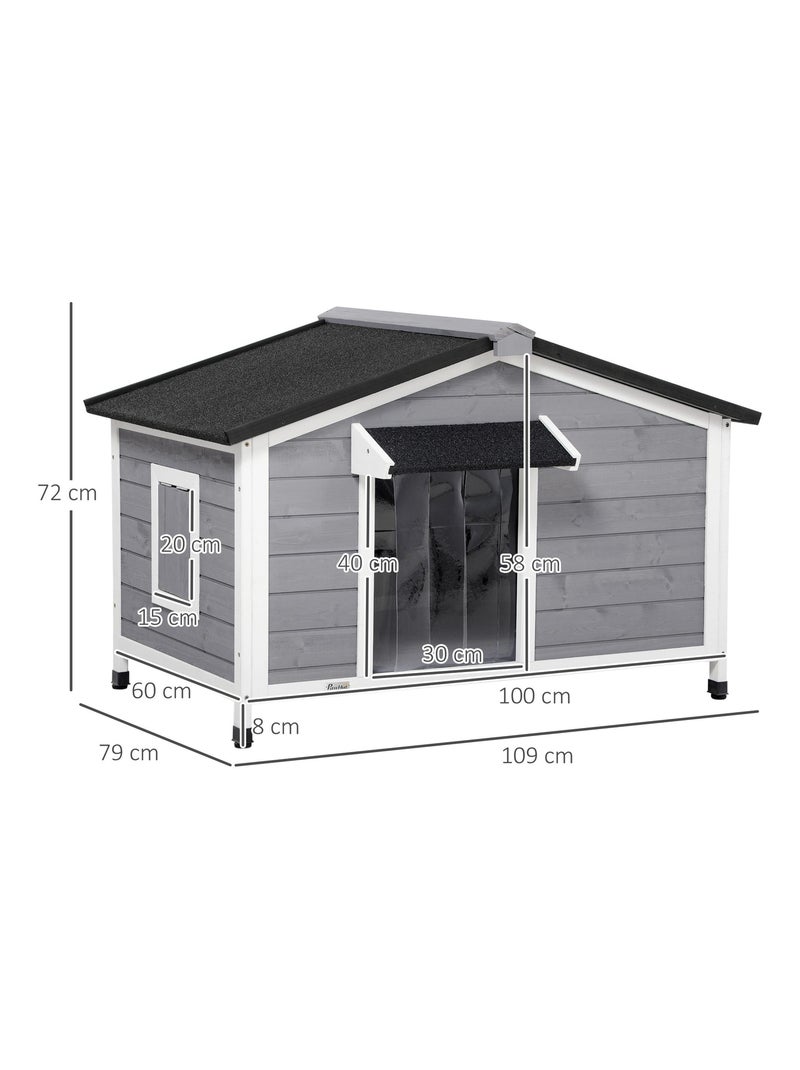 Niche chien style cottage - 2 fenêtres, porte, toit ouvrant - sapin gris Gris - Kiabi