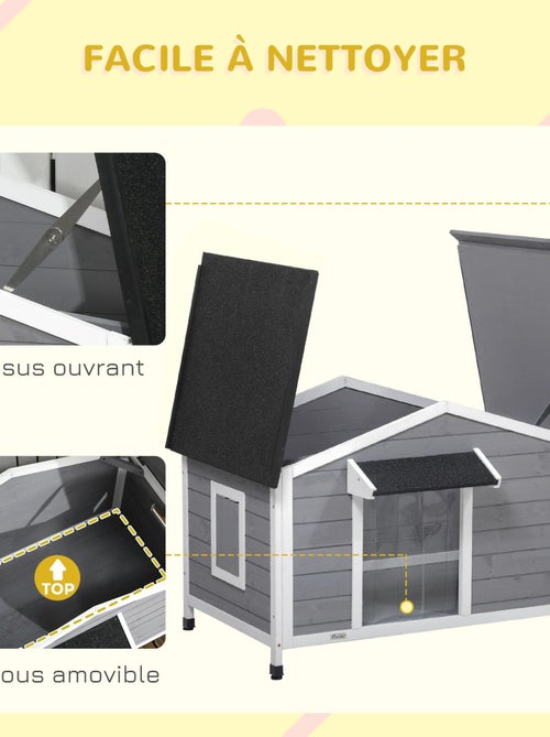 Niche chien style cottage - 2 fenêtres, porte, toit ouvrant - sapin gris - Kiabi