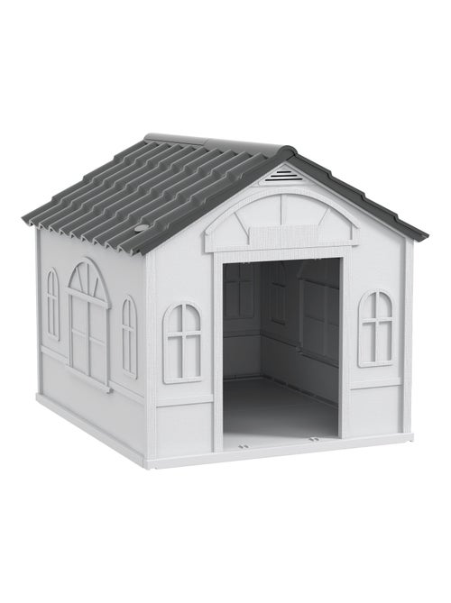 Niche chien style cottage - porte, aération - PP blanc gris - Kiabi