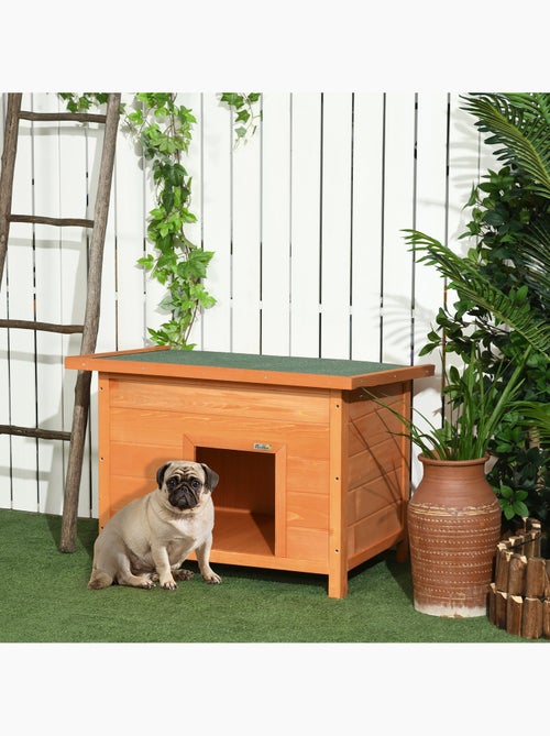 Niche chien sur pied dim. 85l x 58l x 58h cm - toit ouvrant bitumé vert - bois sapin pré-huilé - Kiabi Niche chien sur pied dim. 85l x 58l x 58h cm - toit ouvrant bitumé vert - bois sapin pré-huilé - Kiabi