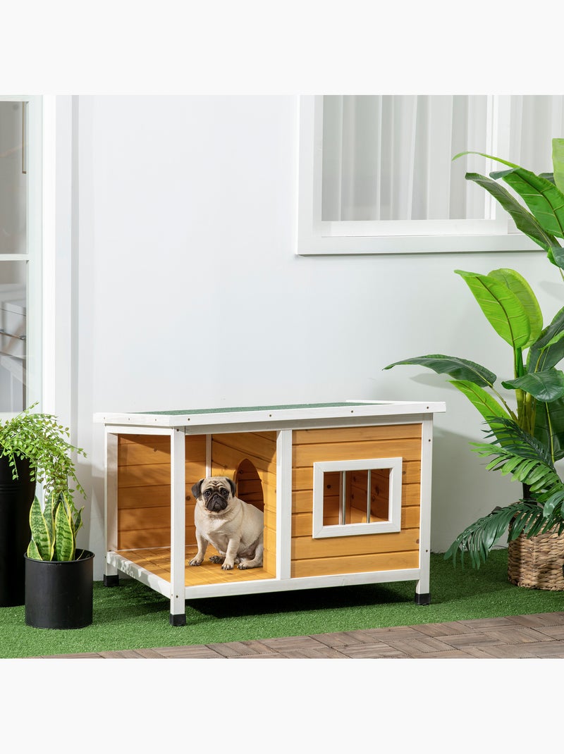Niche lodge chien avec terrasse couverte sur pied et toit bitumé ouvrant Orange - Kiabi
