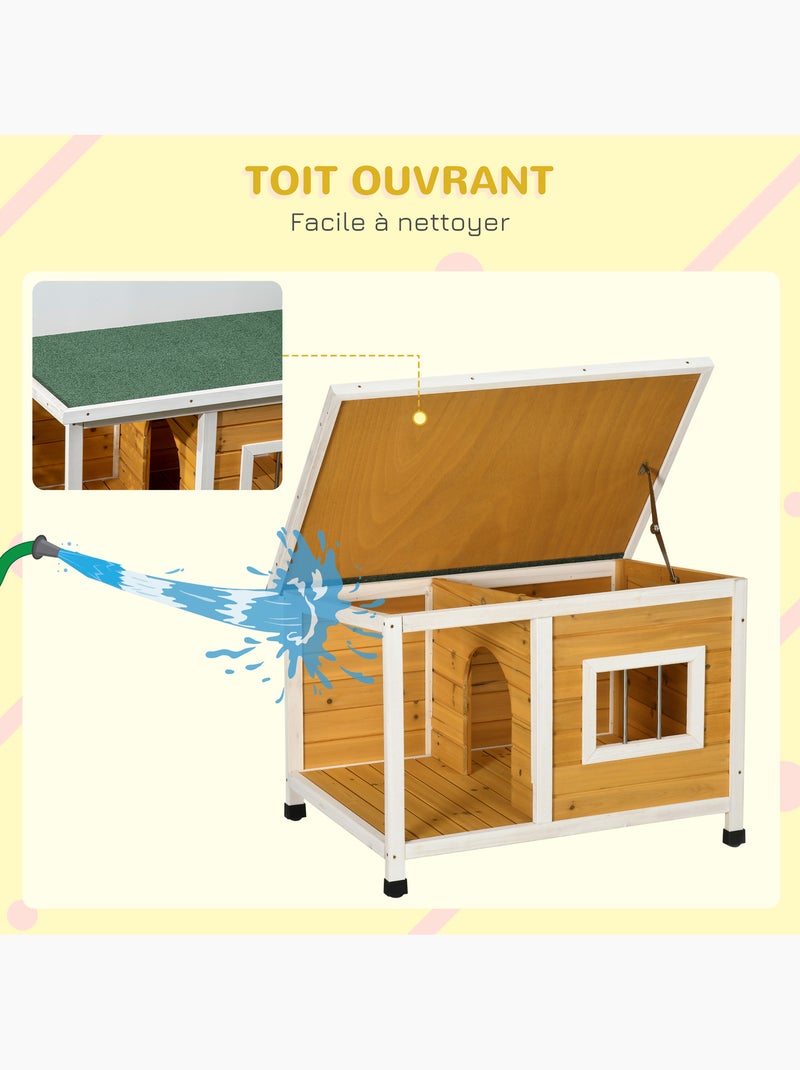 Niche lodge chien avec terrasse couverte sur pied et toit bitumé ouvrant Orange - Kiabi