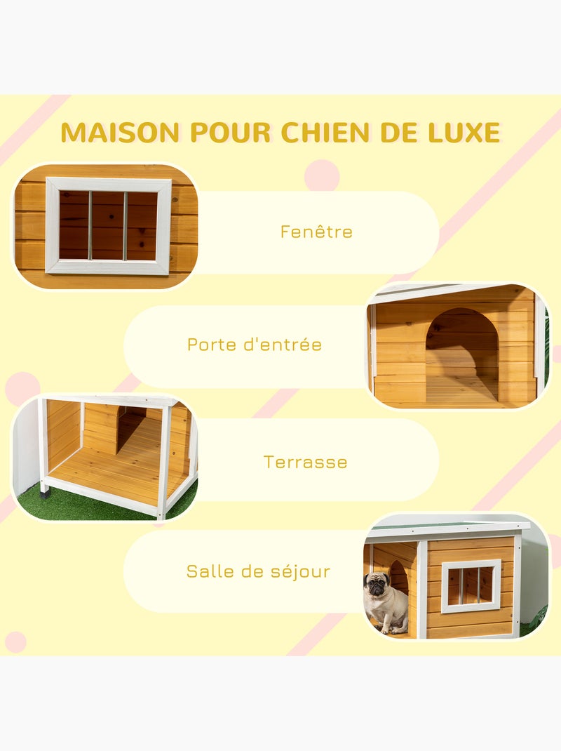 Niche lodge chien avec terrasse couverte sur pied et toit bitumé ouvrant Orange - Kiabi