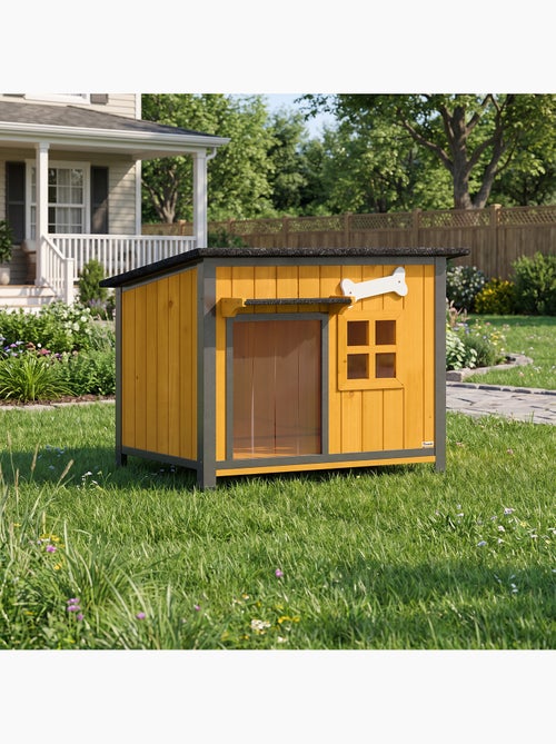 Niche pour chien acier bois pré-huilé design maisonnette - Kiabi