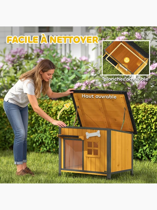 Niche pour chien acier bois pré-huilé design maisonnette - Kiabi