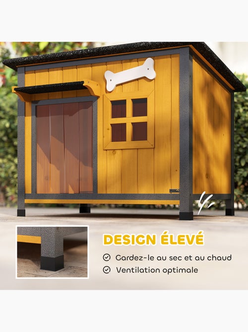 Niche pour chien acier bois pré-huilé design maisonnette - Kiabi