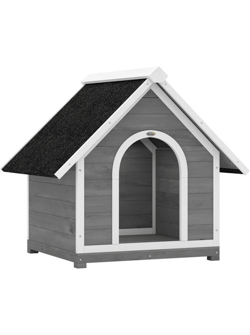 Niche pour chien bois gris blanc toit bitumé - Kiabi