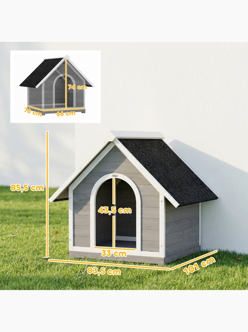 Niche pour chien bois gris blanc toit bitumé - Kiabi