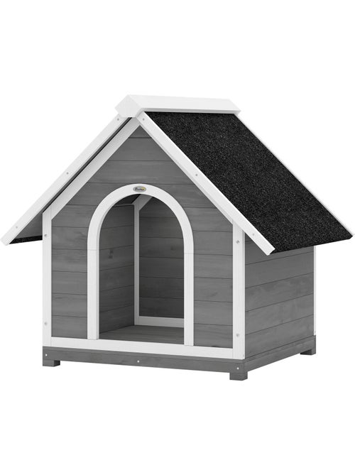 Niche pour chien bois gris blanc toit bitumé - Kiabi