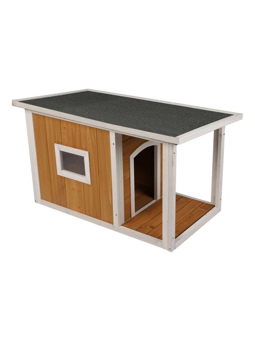 Niche pour chien en bois naturel avec patio et fenêtre RIO - Kiabi