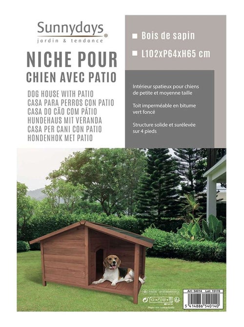 Niche pour chien en bois naturel avec patio RIO - Kiabi