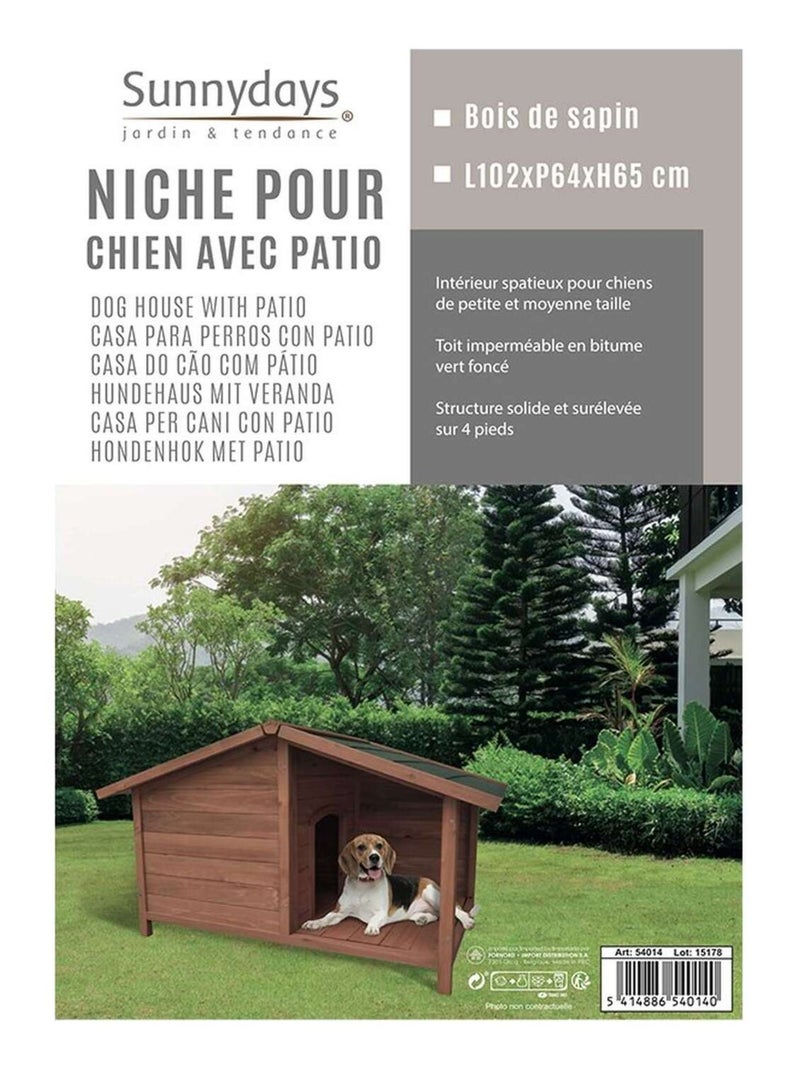 Niche pour chien en bois naturel avec patio RIO Marron - Kiabi