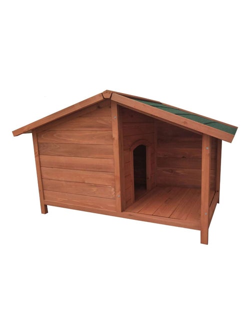 Niche pour chien Rio avec patio en bois naturel - Kiabi