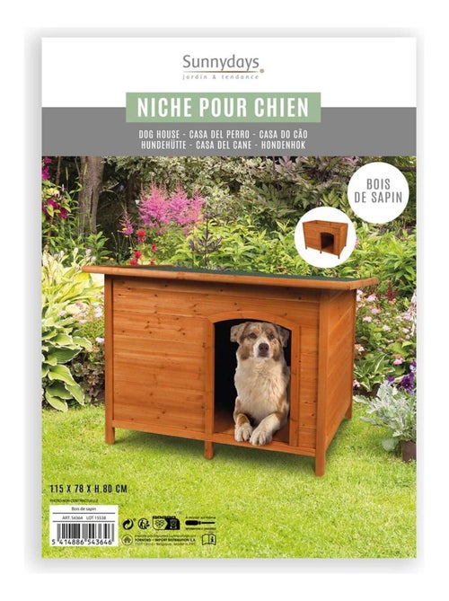 Niche pour chien surélevée en bois naturel avec toit amovible TAO - Kiabi