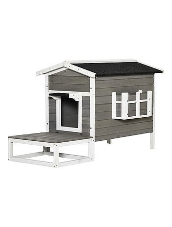 Niche villa chat petit chien - multi-équipement - bois pré-huilé peint