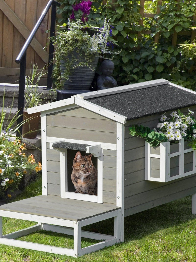 Niche villa chat petit chien - multi-équipement - bois pré-huilé peint Gris - Kiabi