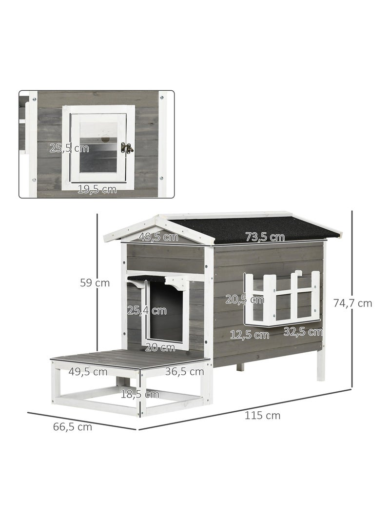 Niche villa chat petit chien - multi-équipement - bois pré-huilé peint Gris - Kiabi