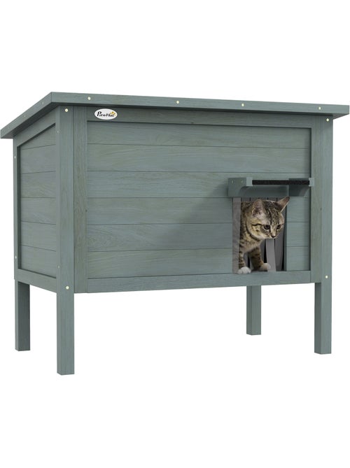 Niche villa chat sur pied - 2 portes - toit bitumé bois pré-huilé - Kiabi Niche villa chat sur pied - 2 portes - toit bitumé bois pré-huilé - Kiabi