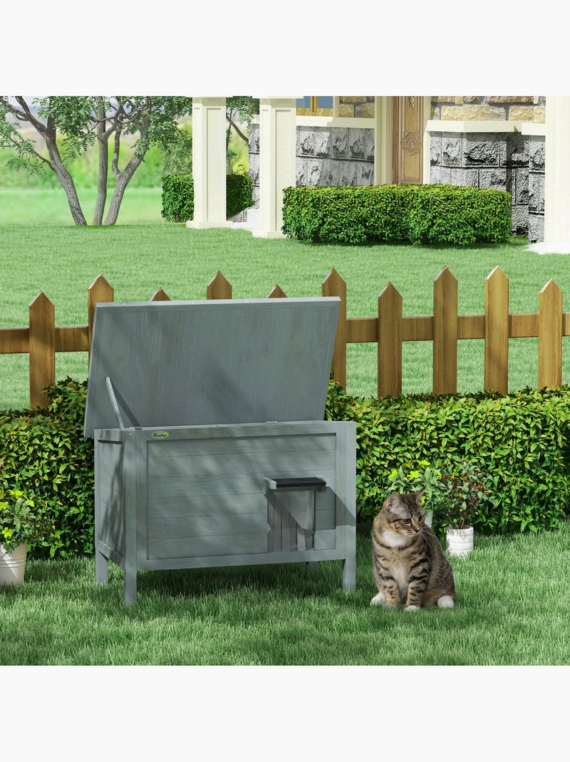 Niche villa chat sur pied - 2 portes - toit bitumé bois pré-huilé Gris - Kiabi