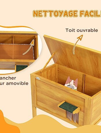 Niche villa chat sur pied - 2 portes - toit bitumé bois pré-huilé