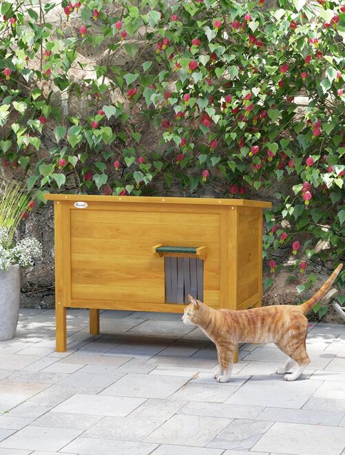 Niche villa chat sur pied - 2 portes - toit bitumé bois pré-huilé - Kiabi