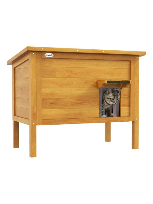 Niche villa chat sur pied - 2 portes - toit bitumé bois pré-huilé - Kiabi