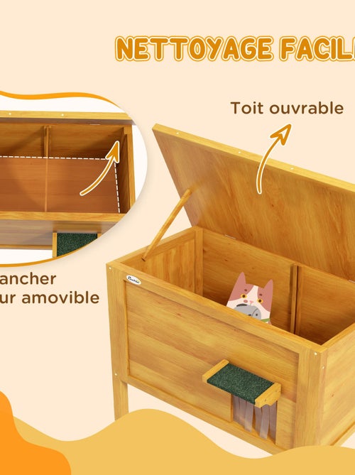 Niche villa chat sur pied - 2 portes - toit bitumé bois pré-huilé - Kiabi