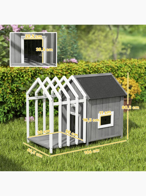 Niche villa pour chien sur pied avec terrasse et claustra bois blanc gris - Kiabi