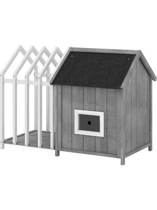 Niche villa pour chien sur pied avec terrasse et claustra bois blanc gris - Kiabi