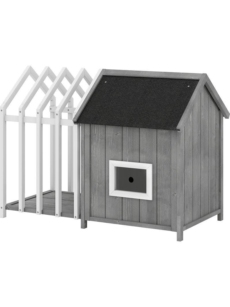 Niche villa pour chien sur pied avec terrasse et claustra bois blanc gris Gris - Kiabi