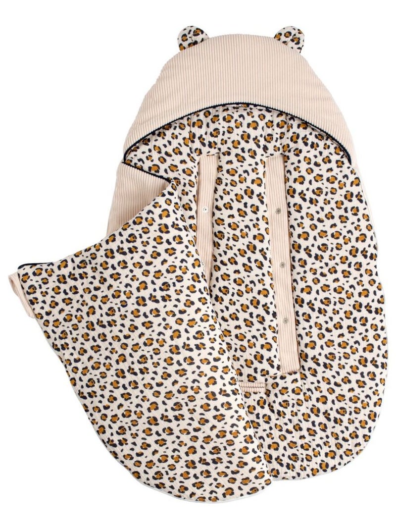 Nid d'ange bébé 5 attaches en velours côtelé et intérieur gaze de coton - SAUTHON Noir Ecru - Kiabi