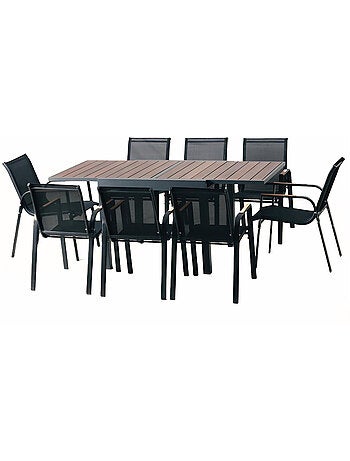 NIDO Salon de jardin 8 places en aluminium et bois d'eucalyptus