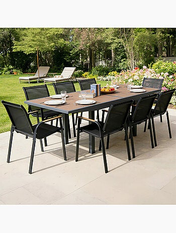 NIDO Salon de jardin 8 places en aluminium et bois d'eucalyptus
