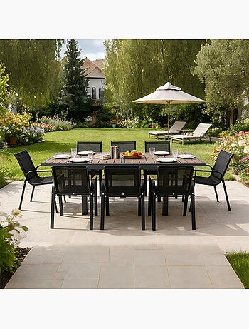 NIDO Salon de jardin 8 places en aluminium et bois d'eucalyptus