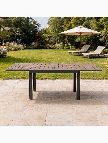 NIDO Table de jardin extensible 180 cm en aluminium et bois d'eucalyptus