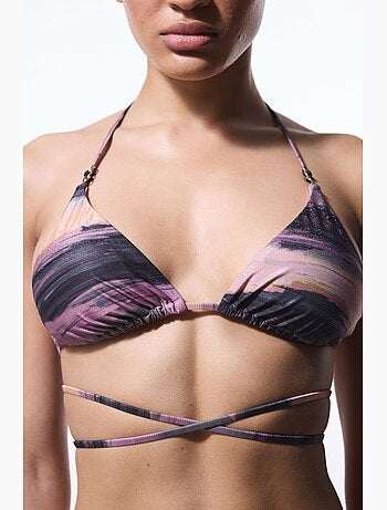 Nixie haut de bikini triangle rayé à boucle penti