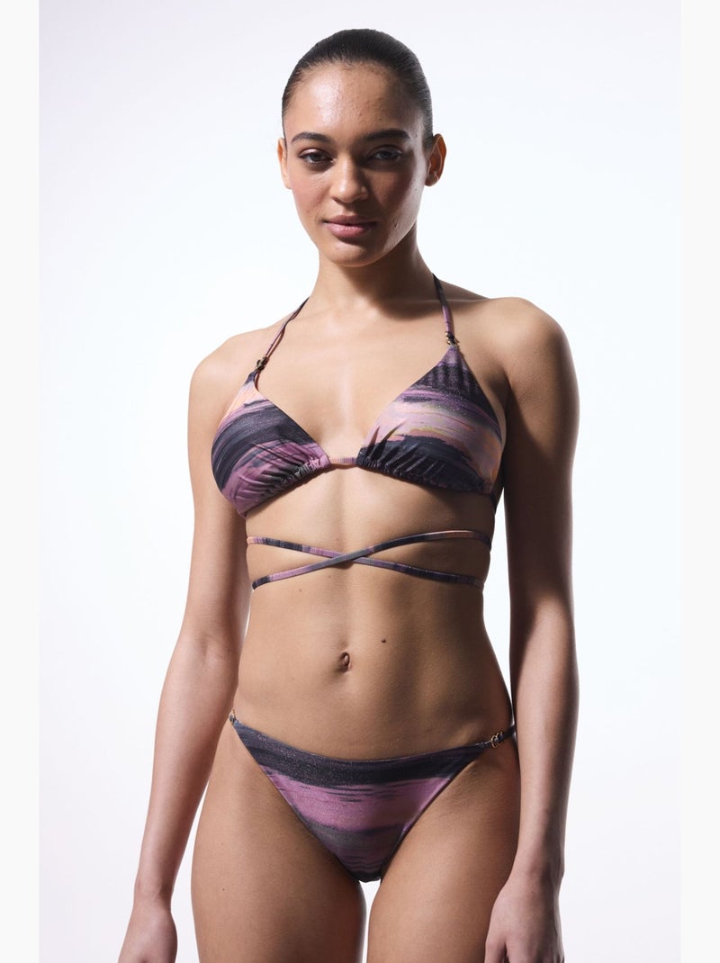 Nixie haut de bikini triangle rayé à boucle penti Noir Mauve - Kiabi