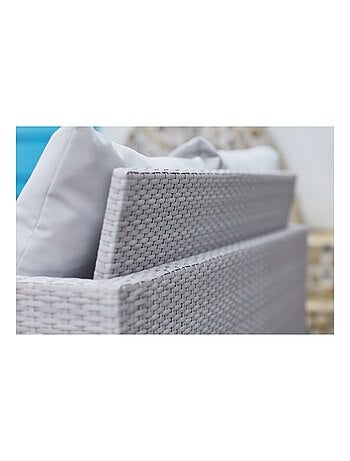 NOUMÉA Salon de jardin encastrable 8 places en résine marron- blanc