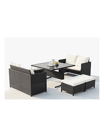 NOUMÉA Salon de jardin encastrable 8 places en résine marron- blanc