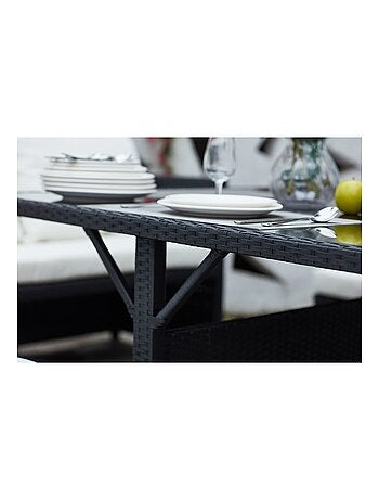 NOUMÉA Salon de jardin encastrable 8 places en résine marron- blanc