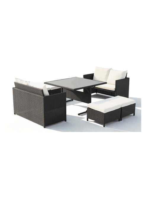 NOUMÉA Salon de jardin encastrable 8 places en résine noir-blanc - Kiabi