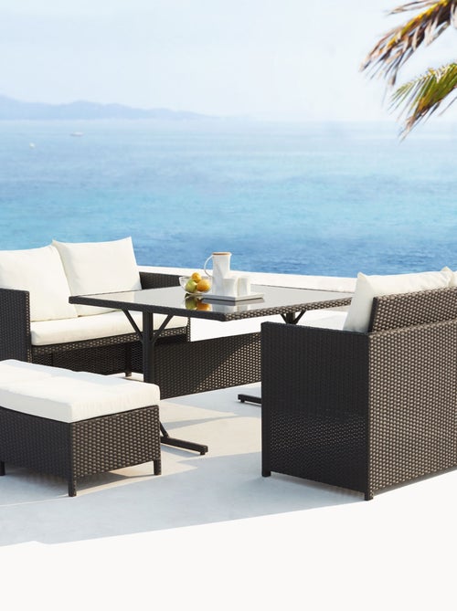 NOUMÉA Salon de jardin encastrable 8 places en résine noir-blanc - Kiabi