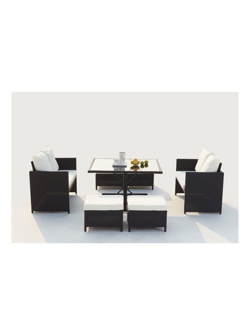 NOUMÉA Salon de jardin encastrable 8 places en résine noir-blanc - Kiabi