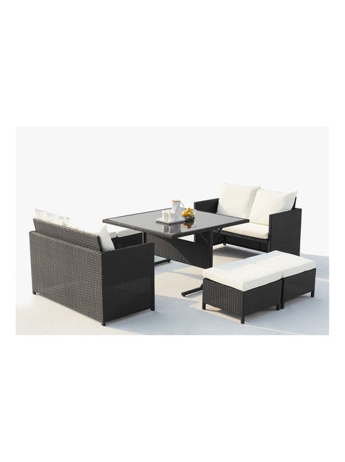 NOUMÉA Salon de jardin encastrable 8 places en résine noir-blanc - Kiabi