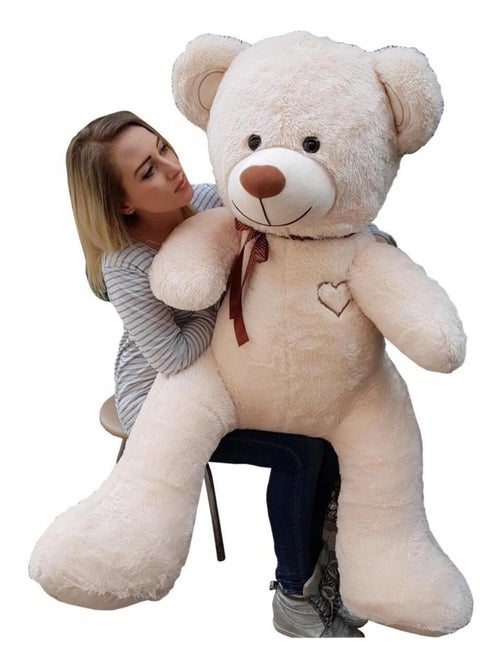 Nounours en peluche énorme Teddy Bear 75+85 gris-rouge - Kiabi