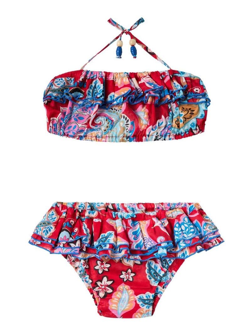 NOUVEAU ! Maillot de Bain 2 pièces Été   Fleuri Hawaï   SWAN - La Faute à Voltaire Rouge/Bleu/Jaune - Kiabi