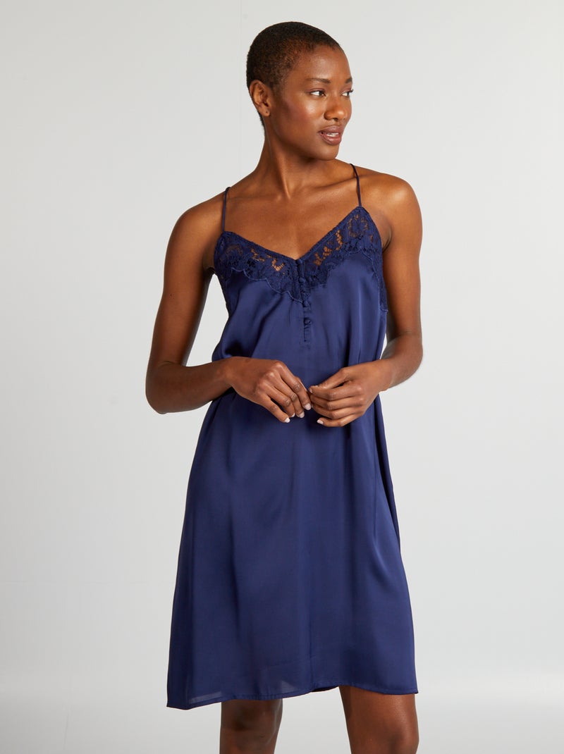 Nuisette fines bretelles en satin Bleu marine - Kiabi