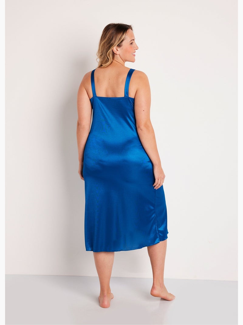 Nuisette maille satinée et dentelle Bleu marine - Kiabi